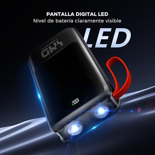 HUSEYTA Power Bank 20000mAh con Cables Integrados, Carga Rápida PD 22.5W, Batería Externa con 4 Cables y Pantalla LED, Compatible con iPhone, Samsung, Xiaomi