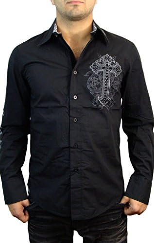 Rebel Spirit Black Cross Parch Button Down Shirt L Black