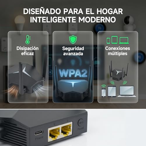 Repetidor WiFi 1167Mbps Doble Banda 2.4G+5G, Amplificador de Señal para Hogar Oficina, Elimina Zonas Muertas, Compatible con Routers