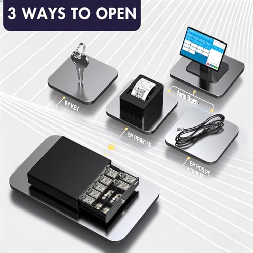 DMG Professional Cash Register with 7 Bill & 4 Coin Compartments - 3-Position Lock System, SPCC Steel & High-Strength Plastic, Removable Coin Trays & RJ11 Port for Receipt Printer