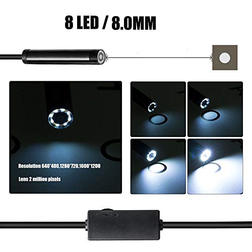 Inspection Camera Endoscope,Wireless Endoscope WiFi Inspection Camera 1200P HD Borescope Waterproof IP68 Snake Pipe Camera with 8 Led & 5M(16.4ft) Semi-Rigid Cable for iOS Android iPhone Windows Mac - Thumbnail 4