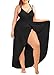 Fadalo Plus Size Spaghetti Strap Cover Up Beach Backless Wrap Long Dress (XX-Large, Black)