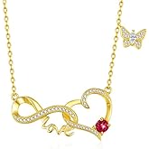 Birthstone Infinity Necklace for Women,Heart Pendant Necklace Birthday Gifts for Wife Her Mom, 14K Gold 18K White Gold Womens Fashion Jewelry with Dainty Butterfly Necklaces