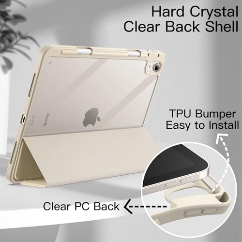 JETech Case Only for iPad Air 11 inch M4/M3/M2 (2026/2025/2024), iPad Air 5/4 (10.9 inch, 2022/2020) with Pencil Holder, Clear Back Case Slim Stand Cover (Star White)