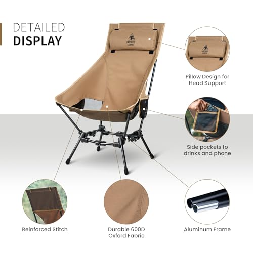 OneTigris Camping Chair with Detachable Cushion, 150 kg Capacity, Compact Portable Folding Chair for Camping, Hiking, Travel, Beach, Festivals, Backpacking