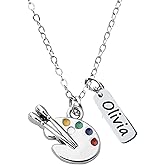 Personalized Artist Paint Palette & Paint Brush Pendant Necklace - Custom EngravedJewelry Gift for Women, Painter Gift, Artist Necklace