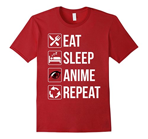 Men's Funny Eat Sleep Anime Repeat TShirt Large Cranberry