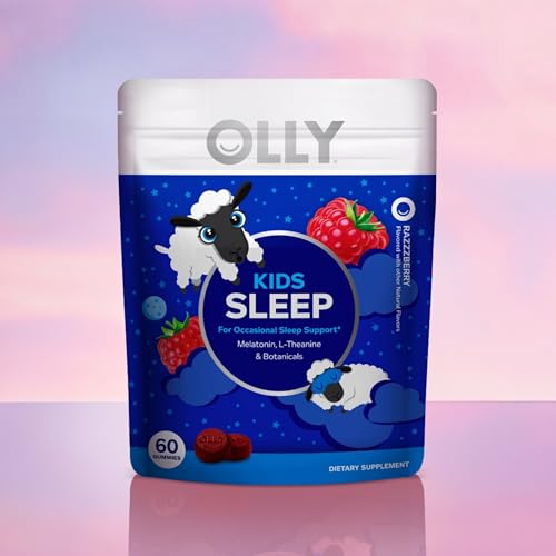 OLLY KIDS SLEEP GUMMY, 0.5MG MELATONIN, L THEANINE, CHAMOMILE, AND LEMON BALM, CHILDRENS CHEWABLE SUPPLEMENT, OCCASIONAL SLEEP SUPPORT, RASPBERRY – 60 COUNT