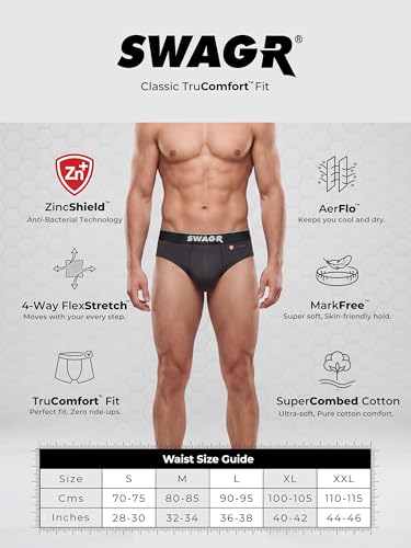 SWAGR 5 Pack Men's Super Combed Cotton Underwear Briefs | Classic TruComfort Fit | Powered by ZincShield Anti-Bacterial Tech | Aerflo Breathability | 4-way FlexStretch | SOXCO Style SG03
