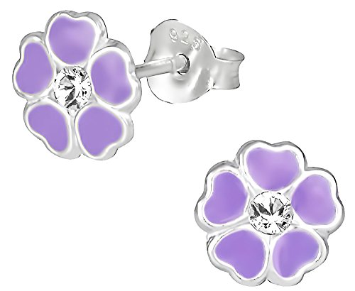 Hypoallergenic Sterling Silver Purple Jeweled Flower Stud Earrings for Kids (Nickel Free)