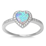 Sterling Silver Micro Pave Halo Green Opal Heart Ring