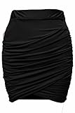 Zeagoo Women Sexy Wrap Runched Stretch Draped Short Mini Pleated Skirts,Large,Black