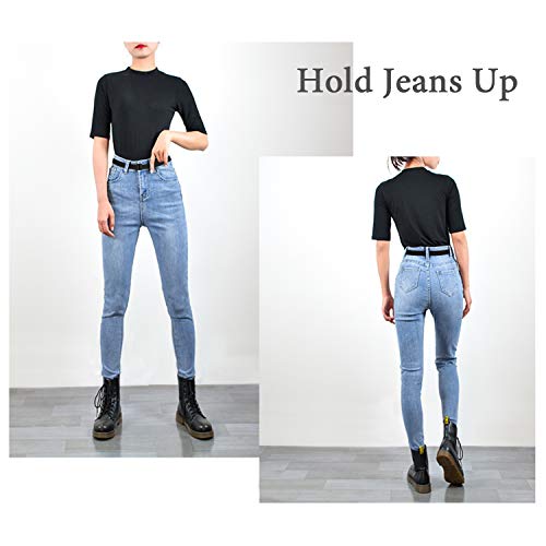 No Show Invisible Fashion Belt for Jeans for Pants for Dresses Flat Buckle Skinny Stretch Elastic Web Belt for Women Ladies No Bulge Invisible Adjustable Casual Waist Belt,Black,Suit USA Size 0-16