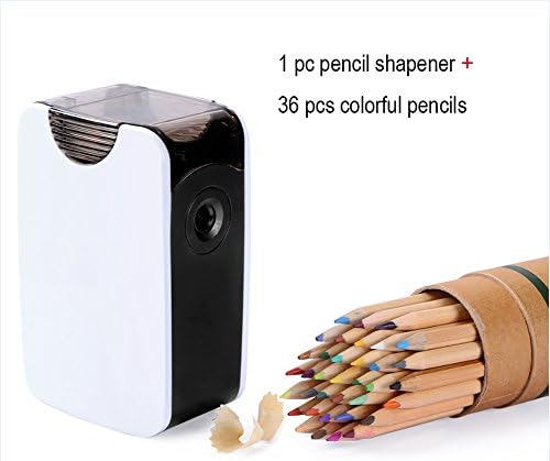 Electric Pencil Sharpener Baterry Operated and USB-powered Automatic Suitable for Standard Wooden Pencils With One Extra Replacement Sharpener Core (White pencil shapener)