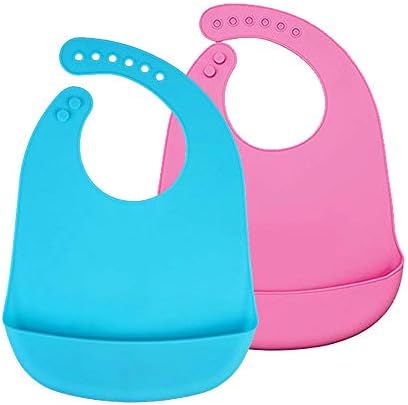 2 pcs Waterproof Silicone Baby Bibs, Baby Bandana Drool Baby Bib Apron Baby Drool Bibs for Infant Toddler 6 Months to 6 Years Old Comfortable Soft Baby Bibs Food Grade Material Bibs