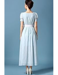 sheicon Mujer Manga Corta Cuello Cuadrado Largo Maxi ajuste y Flare gasa vestido de encaje