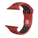 For Apple Watch 42mm Nike Sport Band, ZONEYILA Soft Silicone Quick Release Replacement Strap for Apple Watch Series 1 Series 2,iWatch Nike+ (42mm Medium / Large Black+ Red)