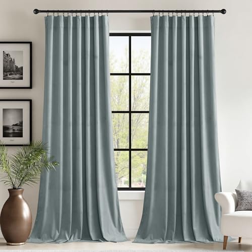 StangH Stone Blue Velvet Curtains for Living Room 62 inches Wide Soft Room Darkening Privacy Protect Drapes for Window Covering/Sliding Door/Office Divider, W62 x L90, 2 Panels