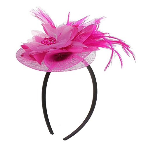 Yamalans Women Feather Fascinator Floral Veil Hairband Bridal Headwear for Party Stage - Thumbnail 5