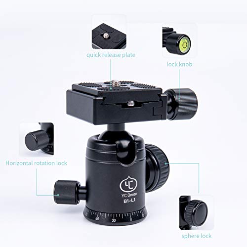 YC Onion B1L1 Pro Ball Head with Quick Release Bubble Level 360 Degree Pan 1/4" & 3/8" Screw Base Mount 90 Degree Articulating for Camera Tripod DSLR Monopod Slider Camcorder (B1L1)