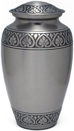 Athena Funeral Urn by Enshrined Memorials - Cremation Urn for Human Ashes - Hand Made in Brass and Hand Finished in Pewter - Adult Pewter with Black Leaves Large Urn Size 11 Inch