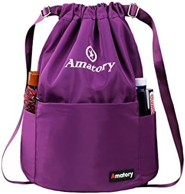 Drawstring Backpack String Bag Sports Waterproof Sackpack Gymsack Gym Cinch Sack (Large-Purple)