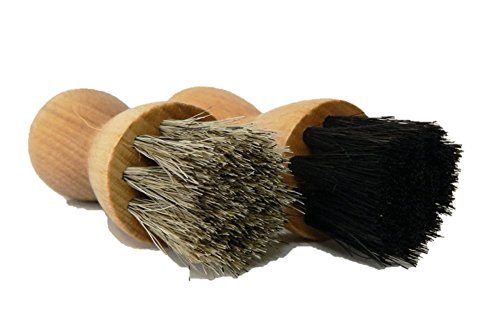 Valentino Garemi Shoe Brush Cream Applicator Set | Shine Polish Paste Jar Dauber | Horse Hair & Real Wood Handle | Made in Germany
