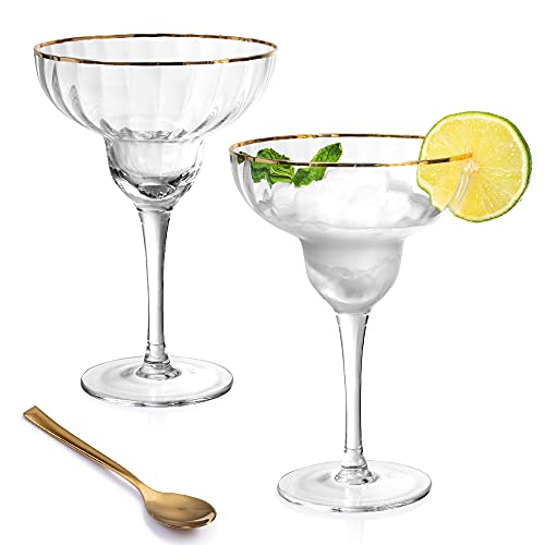 Hand Blown Margarita Glasses 24K Gold Rim Set of 2 Margarita