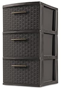 Image of Sterilite 26306P02 15" X 12 5/8" X 24" Espresso Brown 3 Drawer Weave Tower