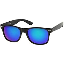zeroUV - Matte Finish Reflective Color Mirror Lens Large Square Horn Rimmed Sunglasses 55mm (Matte / Green-Blue)