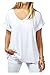 Kumer Women's Summer Loose Fit Roll Over Short Sleeve Lightweight Top Tee V Neck Casual T-Shirt