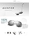 LUENX Aviator Sunglasses for Men Women Polarized Mirrored Silver Lens Metal Frame UV 400 Driving 59MM with Accessories