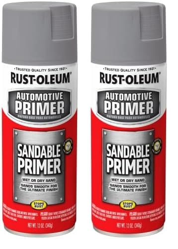 Rust-Oleum 249415 Automotive Sandable Primer Spray, 12 oz, Gray (Pack of 2)