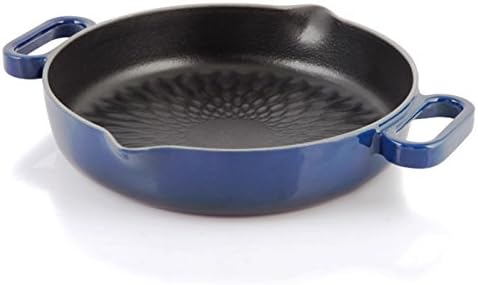 Cast Iron Double Handle Pan Made in EU With Glove Blue 8.66 Inch Diameter