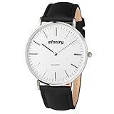 INFANTRY Mens Black Leather Watch Business Dress Wrist Watches for Men Simple Slim