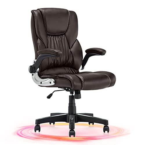 KERMS Home Office Desk Chair, PU Leather Ergonomic Office Chair Flip up