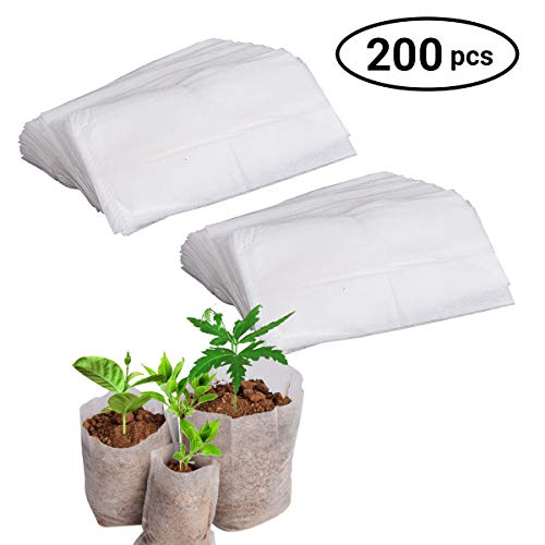 Jinhot 200pcs Biodegradable Non-Woven Nursery Bags, Solid Plants Grow Bags Fabric Seedling Pots Plants Pouch Home Garden Supply 20x22cm/7.87″x 8.66″