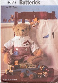 Butterick 3683 sewing pattern makes Old Fashioned Teddy Bear and Clothes OOP