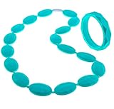Beabies Teething Necklace for Mom to Wear and Bracelet/Bangle - Smart Baby Shower Gifts - Breastfeeding Silicone Teether Beads Provide Soothing Pain Relief (Turquoise/Teal)