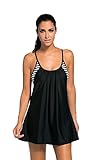 Lucklovell Sexy Women Flowing Swim Dress Layered 1pc Tankini Top ((US 12-14)L, Black)