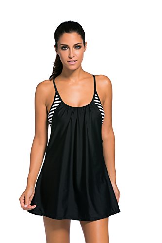Lucklovell Sexy Women Flowing Swim Dress Layered 1pc Tankini Top ((US 12-14)L, Black) Lucklovell Sexy Women Flowing Swim Dress Layered 1pc Tankini Top ((US 12-14)L, Black)