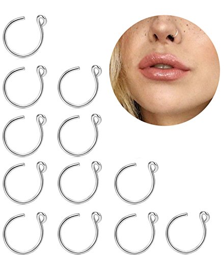 Fibo steel 12 pcs surgical steel fake nose hoop ring fa…