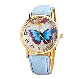 Start Women's Butterfly Case Leather Band Wrist Watch Bracelet (Sky Blue)