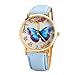 Start Women's Butterfly Case Leather Band Wrist Watch Bracelet (Sky Blue)