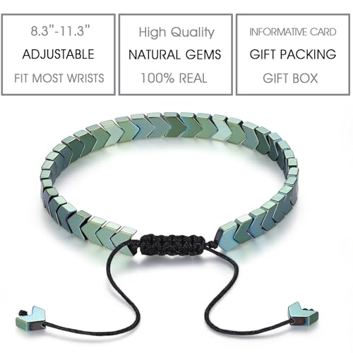 THEMEROL Christmas Gifts for Boys/Men/Teens/Women-Strength/Protection-Natural Hematite Arrow Bracelet-Unisex Style/Adjustable/Handmade Gifts