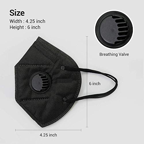 Face Mask Black with BreathingValve 5 Pack Disposable Face Masks for