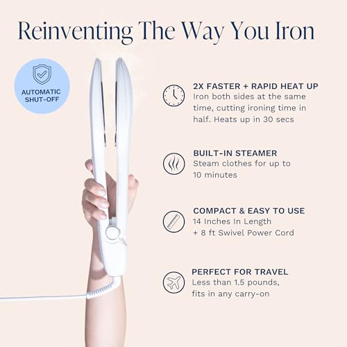 Nori Press Travel Steam Iron - Handheld Iron With Optional Steam Feature - No Ironing Board Required - Easy to Use w/ 6 Fabric Settings - Removes Wrinkles - User Manual Included -White