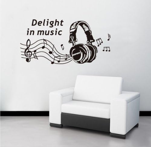 Wallmates Home Decor Mural Vinyl Wall Sticker Delight In Music Black Headphone Kids Nursery Room Wall Art Decal Paper