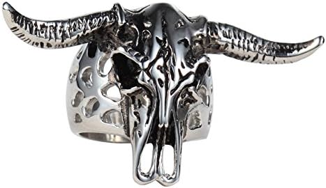 Stainless Steel Vintage Satan Worship Aries Zodiac Sheep Goat Head Horn Biker Ring