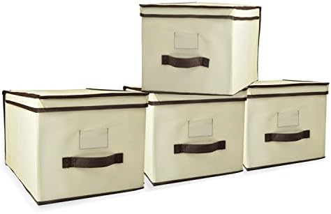 Kubez Large Canvas Storage Box with Lid set of 4 - (11.75"x15.75"x9.75") (Natural)